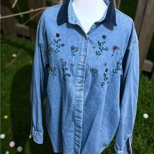 Floral Embroidered Denim Shirt
